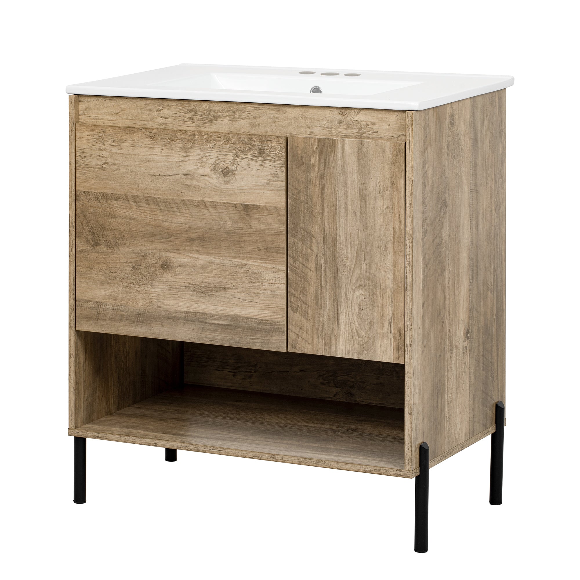 VanityFus 30-in Natural Wood Bathroom Vanity Undermount Single Sink Combo with Ceramic Top 1 Soft Close Door 1 Drawer